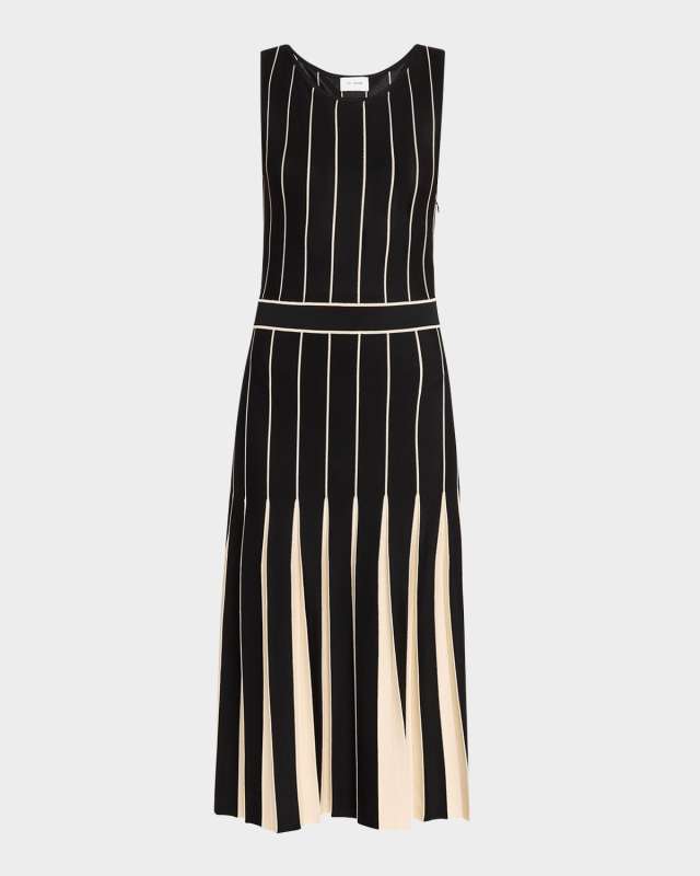 Bi-Tonal Short Row Pleated Knit Dress